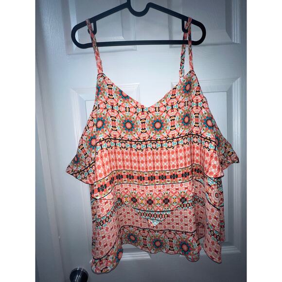 Torrid Tiered Tank Size O or size 12
 Geometric Floral Pattern & Crisscross Back - Picture 1 of 8